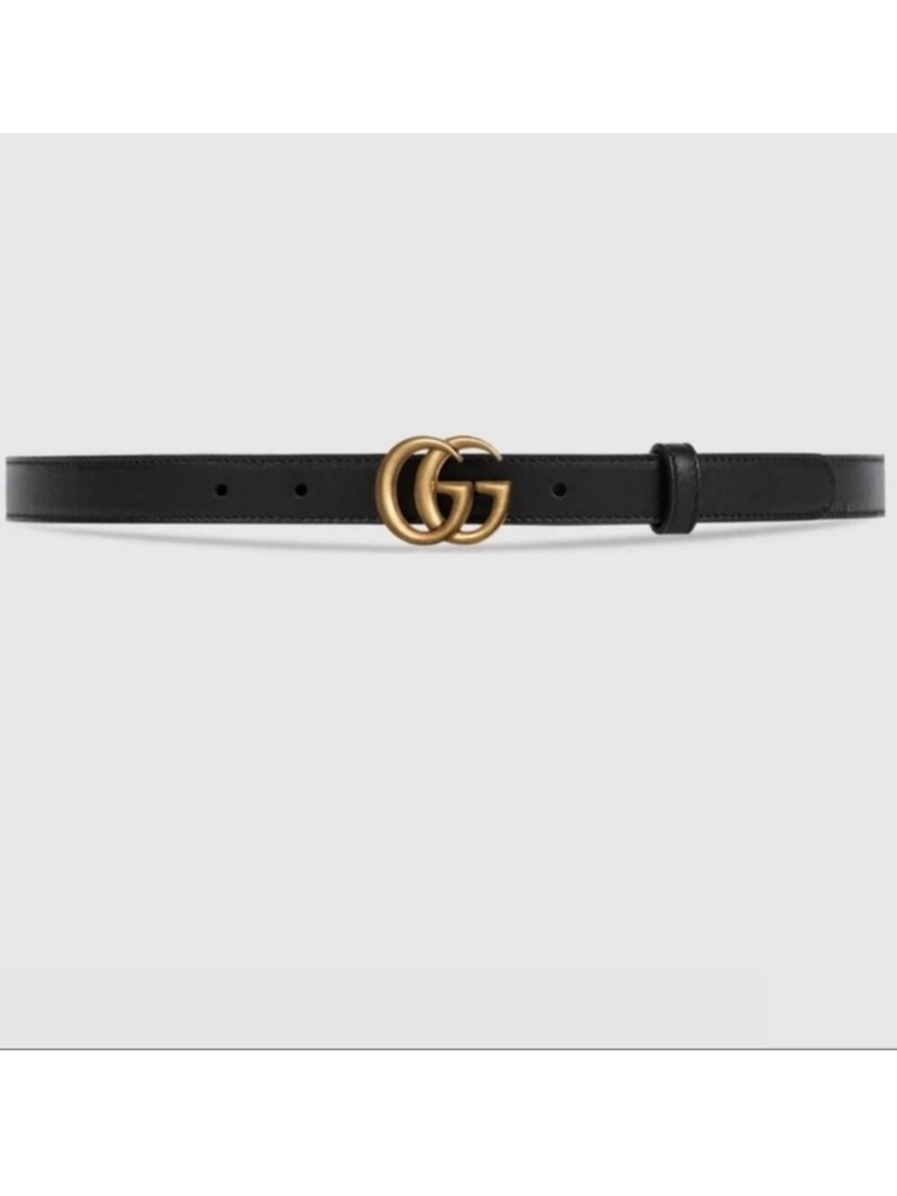 GUCCI Marmont GG Leather Belt with Double G Buckle Black Size 90 Skinny
